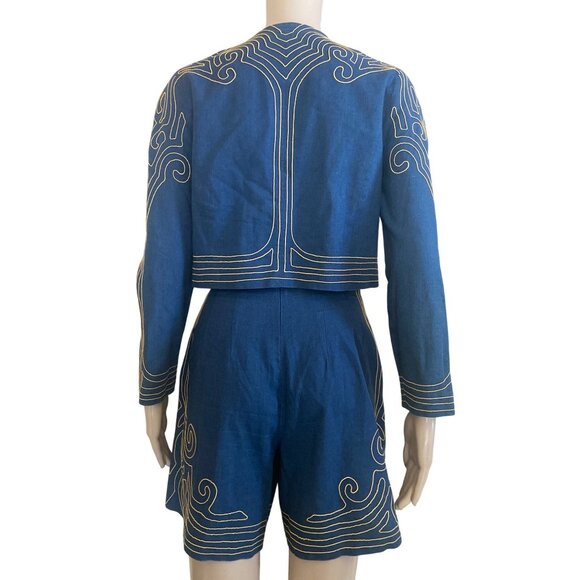 1980s/90s Marie St. Claire Navy Blue Linen Blend 2-Pc Short Set w/Pockets Siz4 4 - Picture 3 of 14